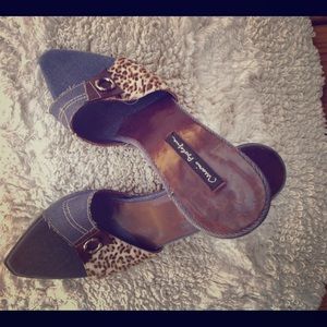 Denim sandals size 7 gold heels made in Italy